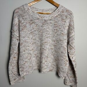 Moon & Madison Women's Light Knit Cropped Long Sleeve Sweater Tan/Beige Large